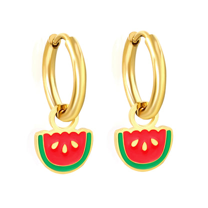 Wholesale Gold Hoop Earrings with Red Watermelon Charm