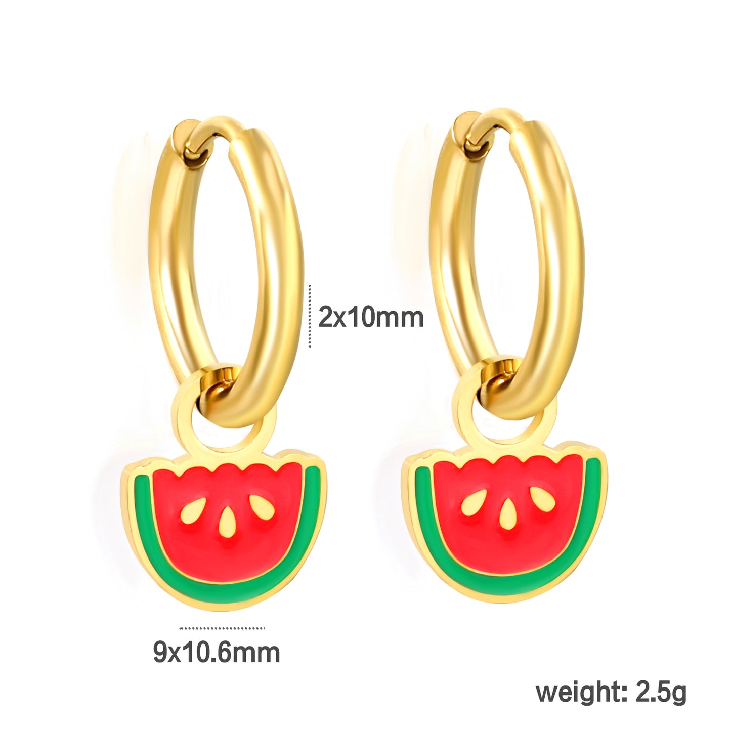 Wholesale Gold Hoop Earrings with Red Watermelon Charm