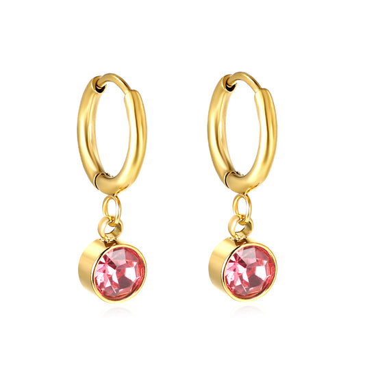 Wholesale 18K Gold Pink Gem Drop Hoop Earrings - Stylish & Eye - Catching