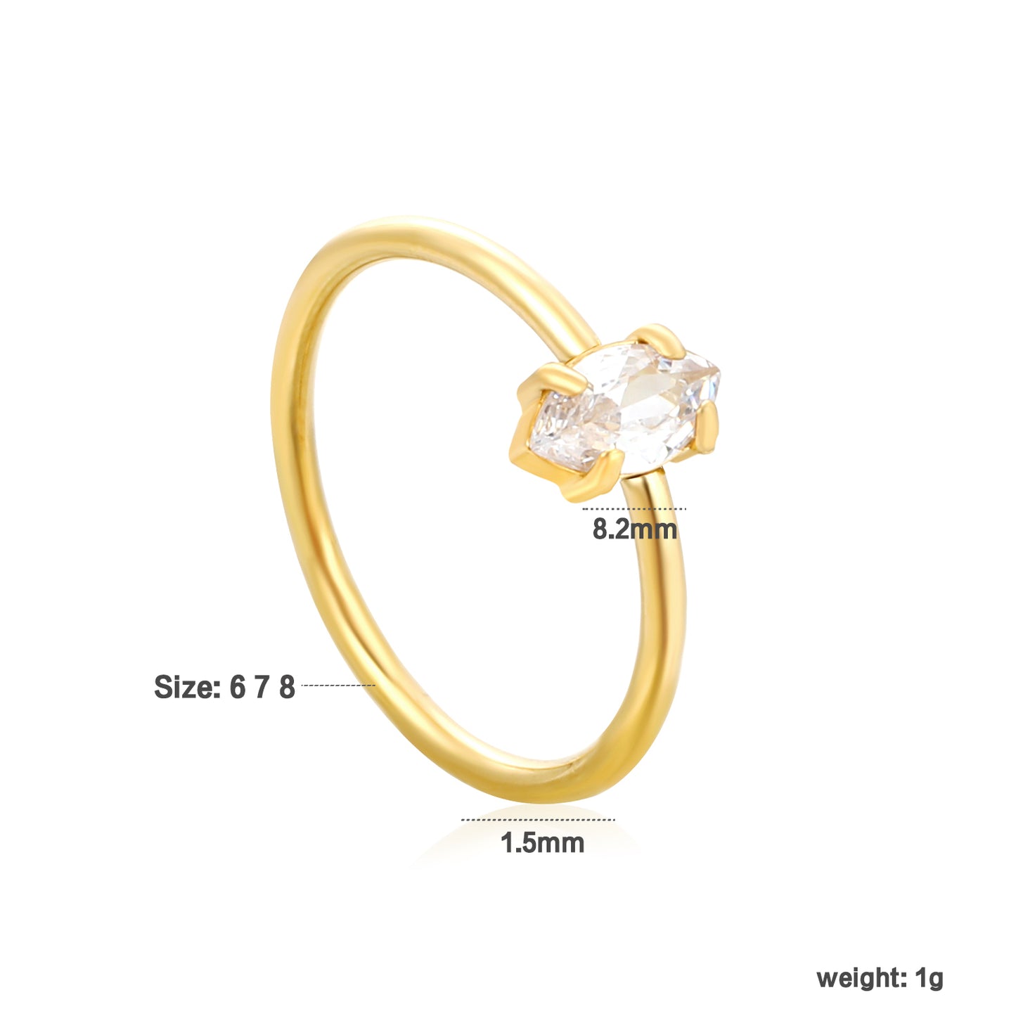 Bulk 18K Gold Plated Luxe Square Diamond Ring