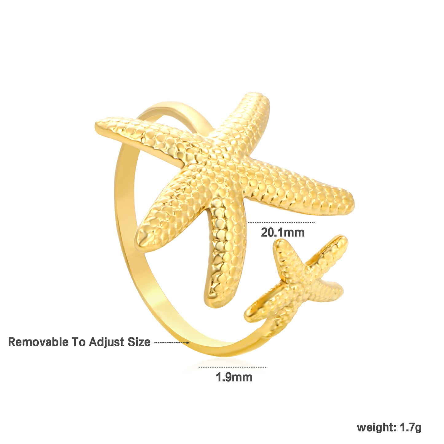 Bulk 18K Gold Plated Marine Starfish & Shell Open Ring