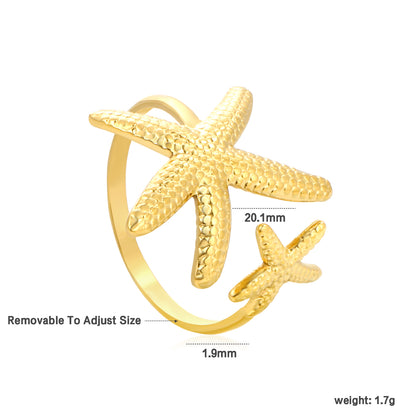 Bulk 18K Gold Plated Marine Starfish & Shell Open Ring