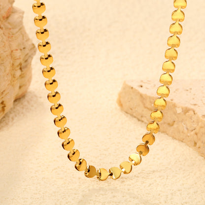 Stainless Steel Gold Interlocking Heart Tail Chain + Heart-Shaped Tag Necklace Jewelry Supplier