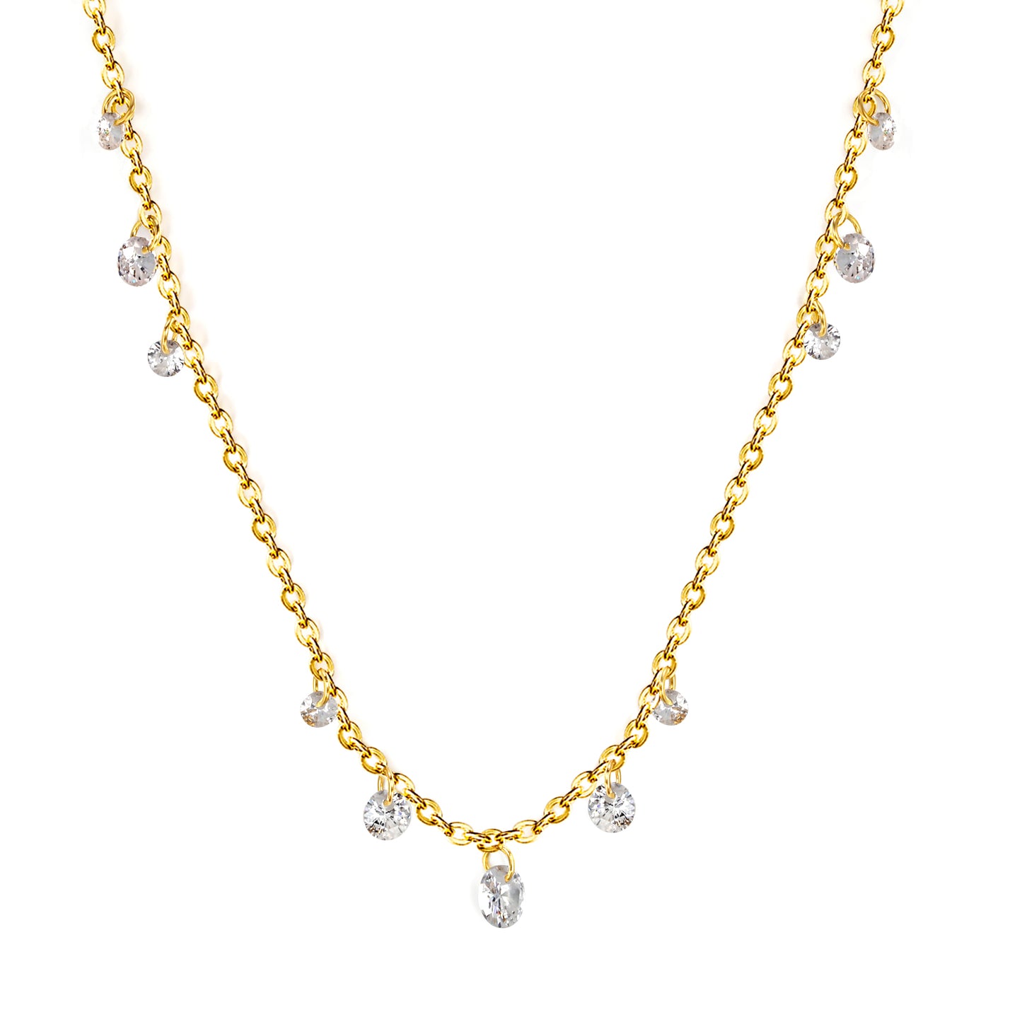 Wholesale Stainless Steel Round White Zirconia Necklace