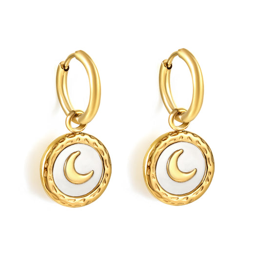 Wholesale 18K Gold Moon Shell Hoop Earrings Unique Charm