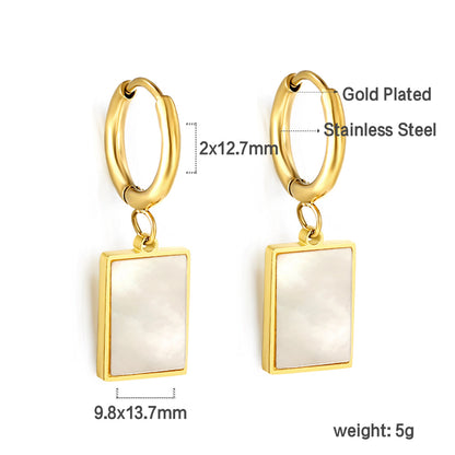Wholesale 18K Gold Elegant Style Square Mother of Pearl Earrings