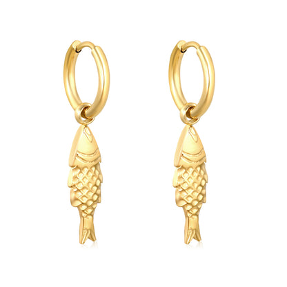 Bulk 18K Gold Plated Luxe Fish Charm Hoop Earrings