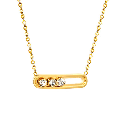 Wholesale Stainless Steel Slide U Frame + Round White Zirconia Pendant Necklace