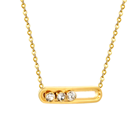 Wholesale Stainless Steel Slide U Frame + Round White Zirconia Pendant Necklace