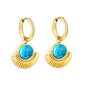 Wholesale 18K Gold Sun Ray Pattern Turquoise Hoop Earrings
