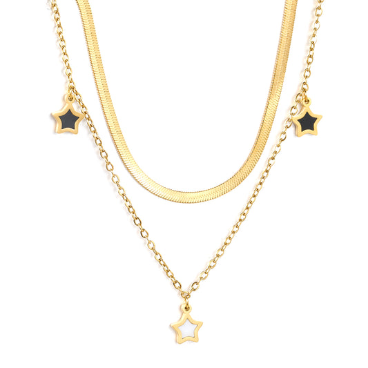 Bulk 18K Gold Plated Celestial Star Dual Chain Toggle Necklace