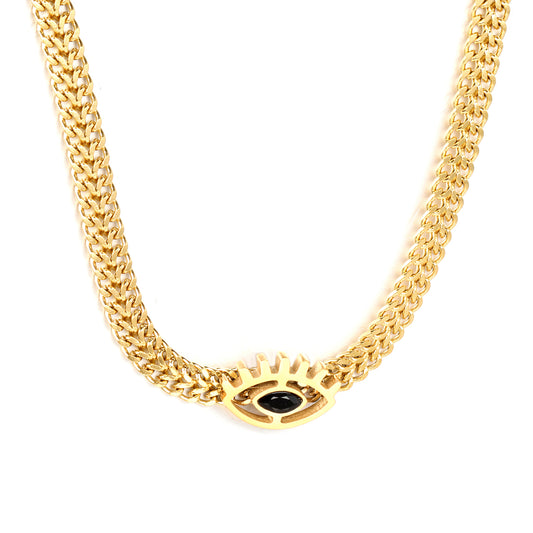 Wholesale Stainless Steel Luxe Eye Pendant Wide Chain Necklace