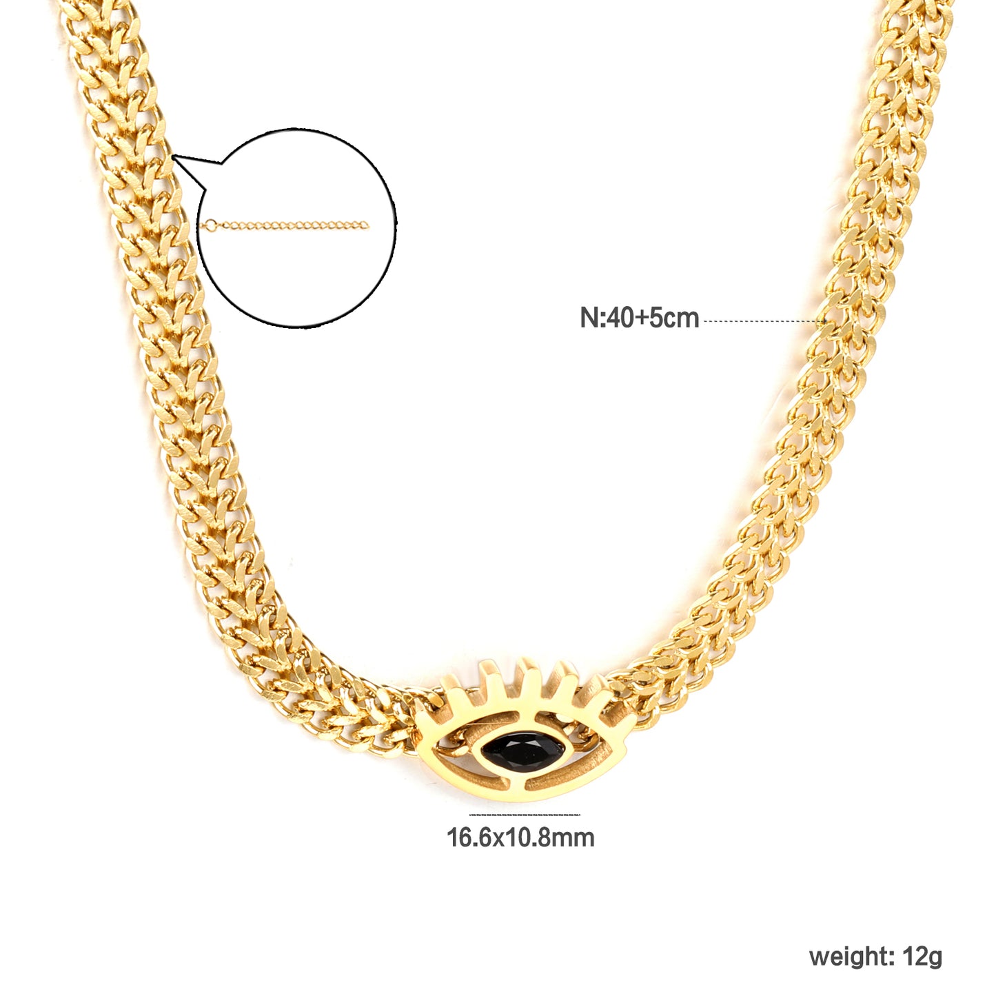 Wholesale Stainless Steel Luxe Eye Pendant Wide Chain Necklace