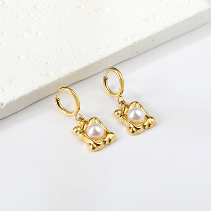 Bulk 18K Gold Pearl Square Hoop Earrings Noble & Graceful