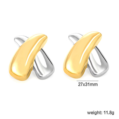 Bulk Waterproof PVD Two-Tone Interlocking Crossover Studs