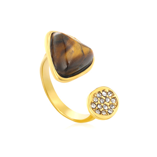 Wholesale Waterproof PVD Tiger Eye Stone & Pave CZ Open Ring