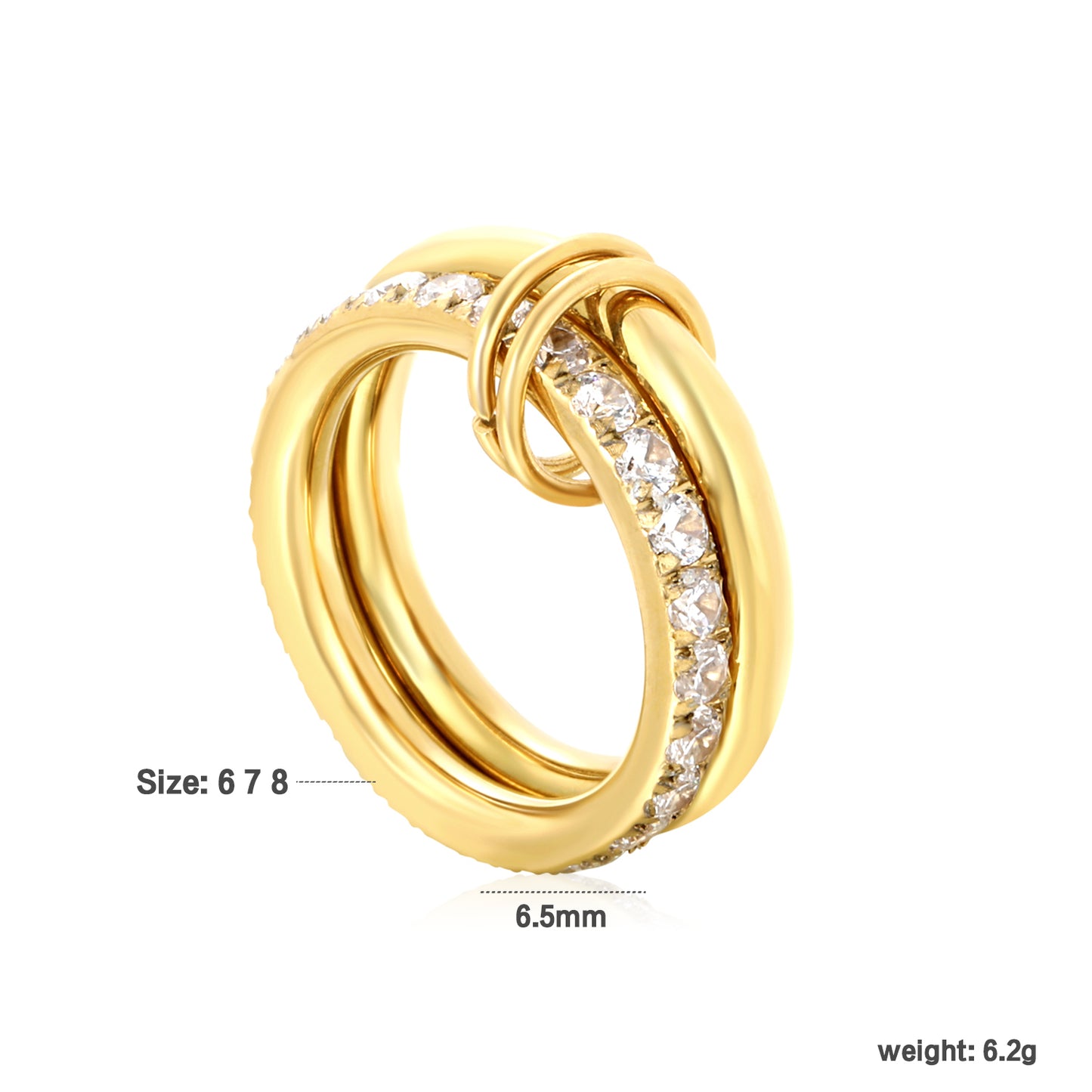 Wholesale Waterproof PVD Gold Double-Circle Pave CZ Inlaid Ring