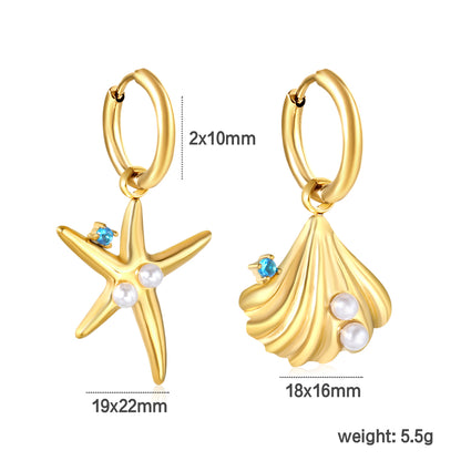 Wholesale Ocean Star Earrings 18K Gold Plated with Pearl & Zircon - Jacey Jewelry