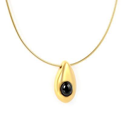 Minimalist Black Gem Necklace Stainless Steel Hypoallergenic