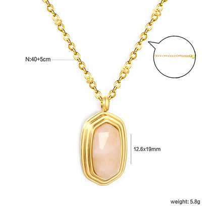 Bulk Waterproof PVD Gold Plated Oval Pink Stone Bezel Necklace