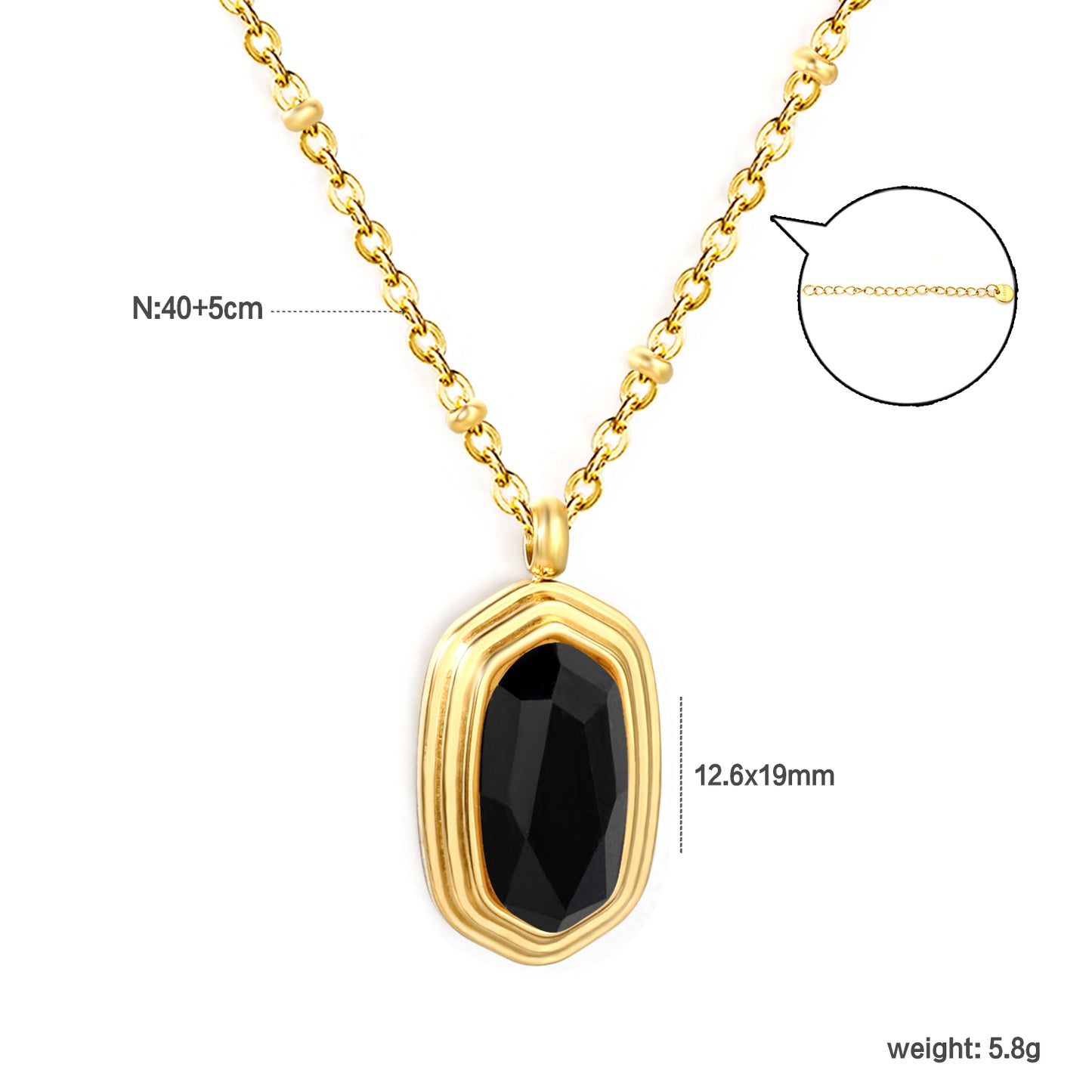 Wholesale Waterproof PVD Oval Black Stone Layered Bezel Necklace