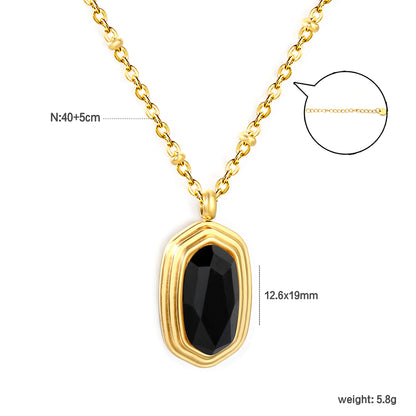 Wholesale Waterproof PVD Oval Black Stone Layered Bezel Necklace