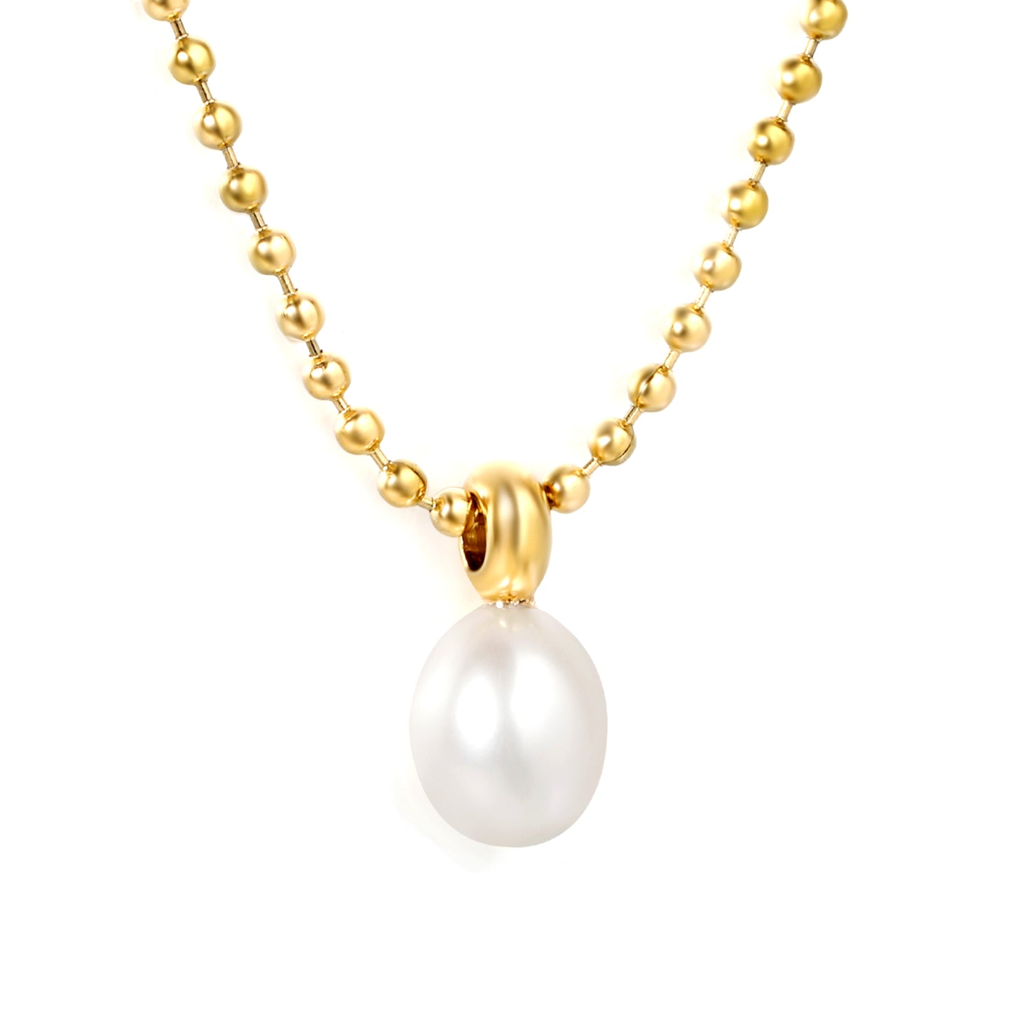 Wholesale Waterproof PVD Pearl Drop Necklace on Gold Bead Chain