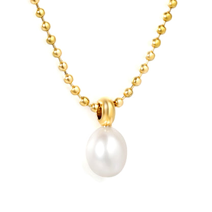 Wholesale Waterproof PVD Pearl Drop Necklace on Gold Bead Chain