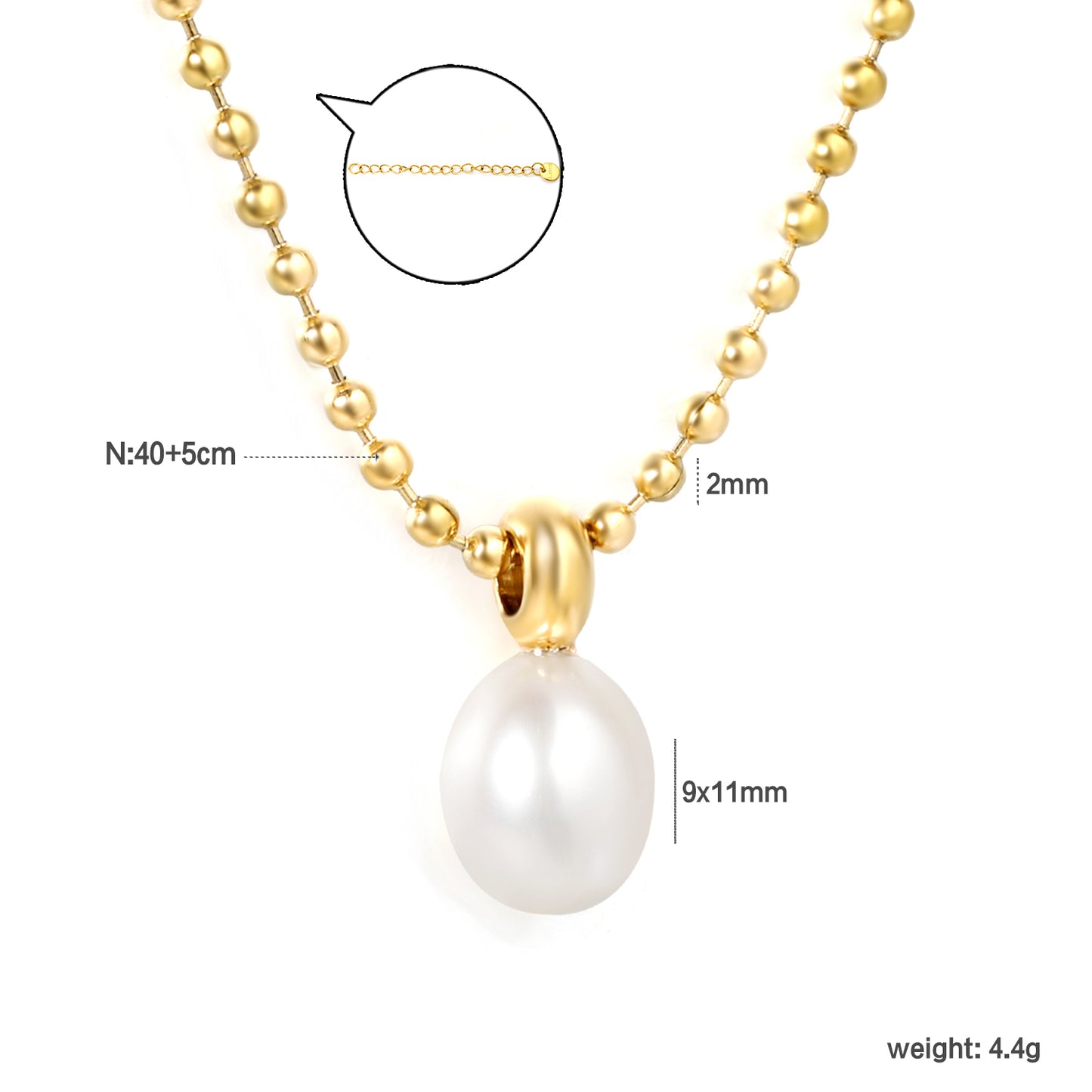 Wholesale Waterproof PVD Pearl Drop Necklace on Gold Bead Chain