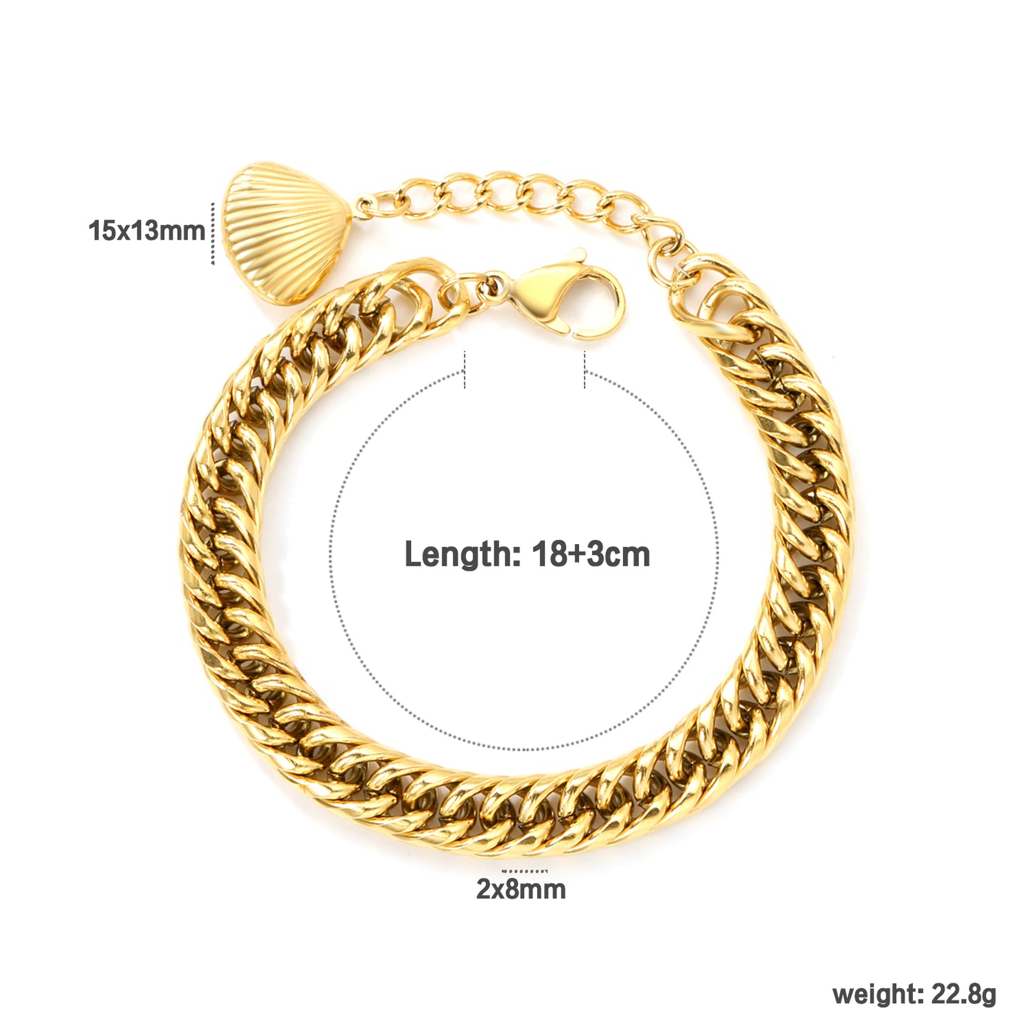 Wholesale 18K Gold Plated Natural Polished Chain Shell Tag Bracelet