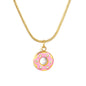 Wholesale Waterproof PVD Pink Enamel Donut Necklace with CZ