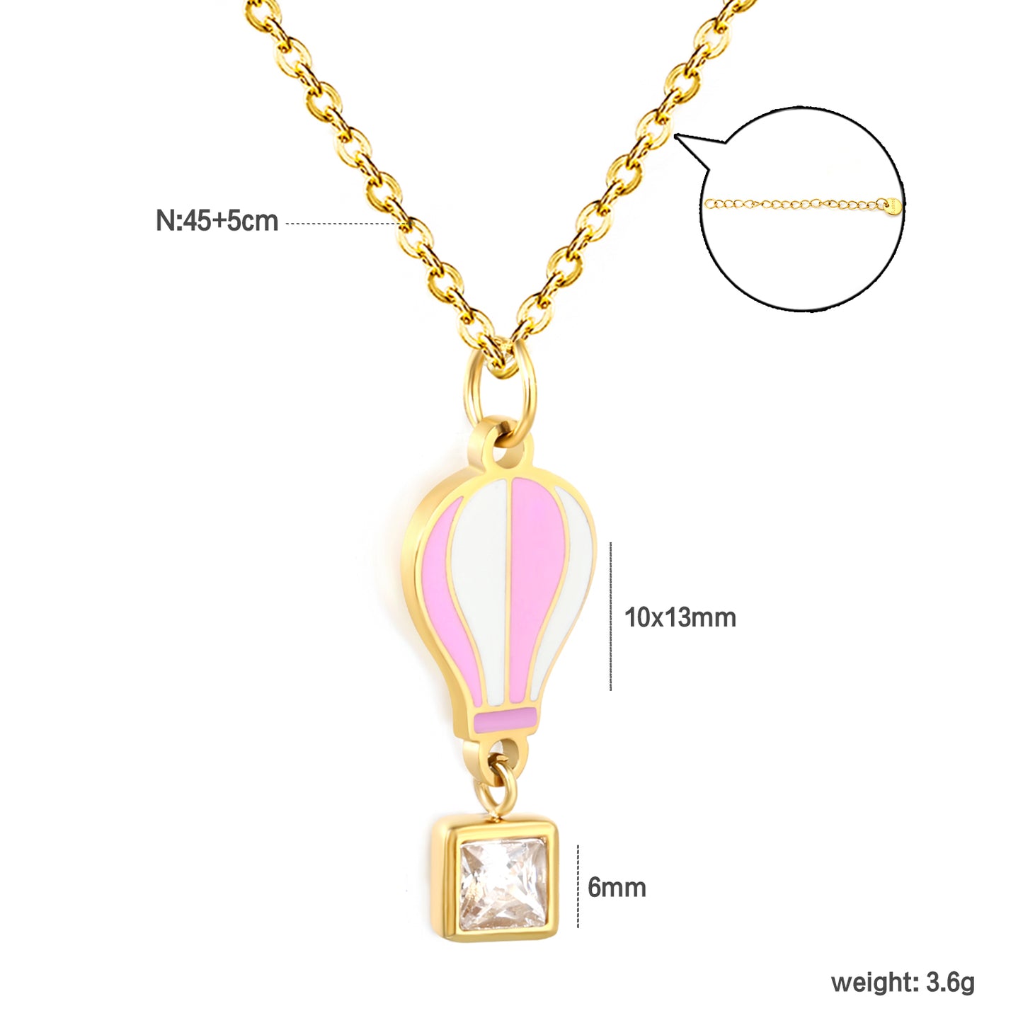 Wholesale Waterproof PVD Hot Air Balloon Necklace CZ Gemstone