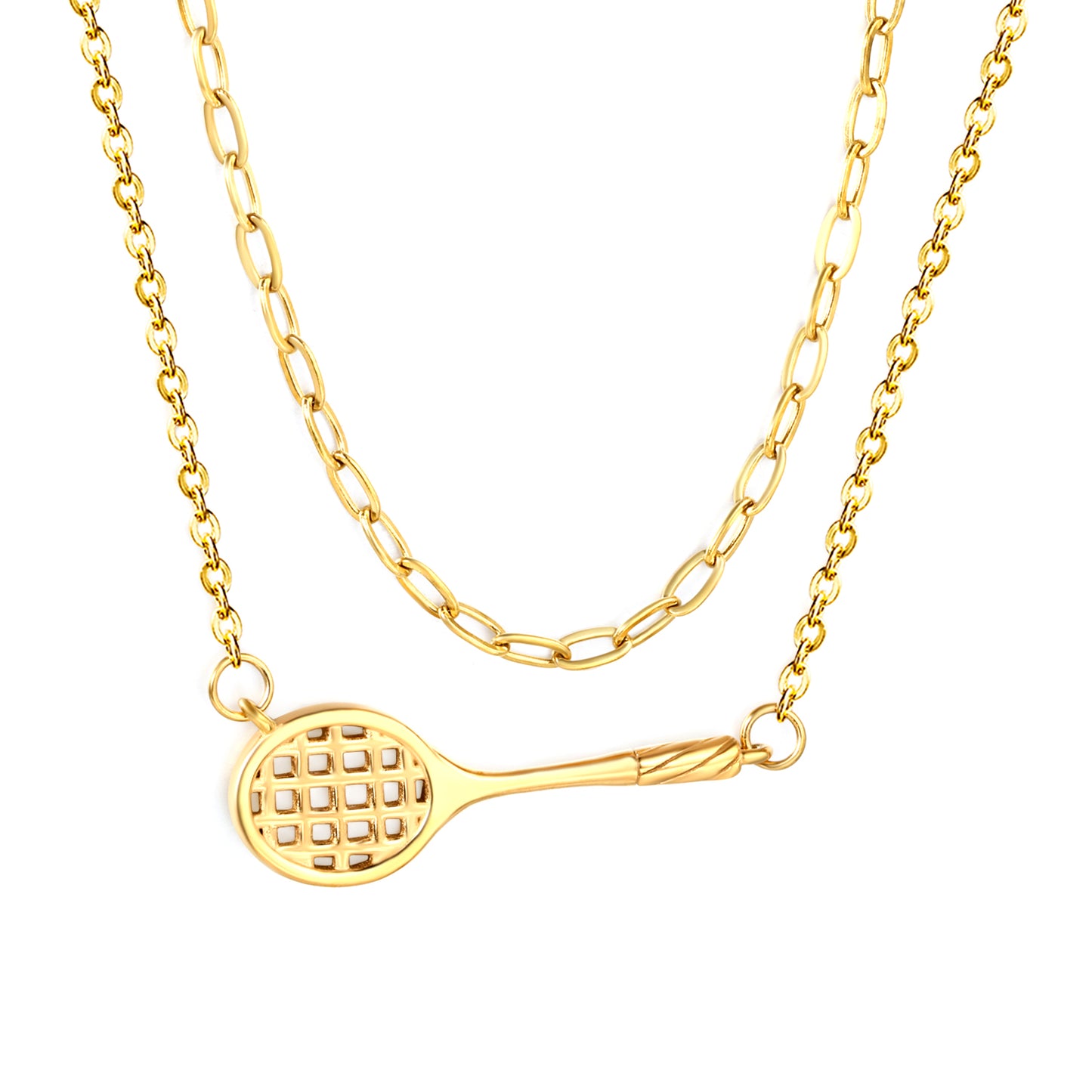 Bulk Waterproof PVD Gold Multi-Chain Tennis Racket Necklace