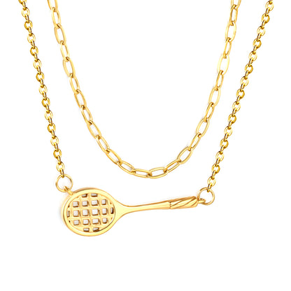 Bulk Waterproof PVD Gold Multi-Chain Tennis Racket Necklace
