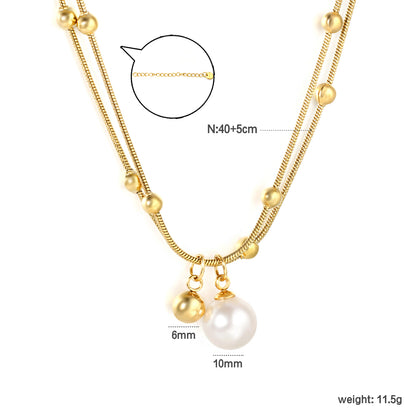 Bulk Waterproof PVD Layered Pearl Necklace Multi Strand Gold Beads