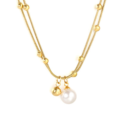 Bulk Waterproof PVD Layered Pearl Necklace Multi Strand Gold Beads