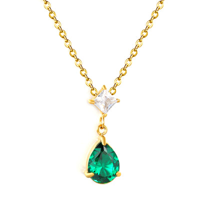 Wholesale Waterproof PVD Gold Plated Double Stone Teardrop Necklace