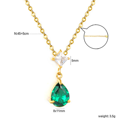 Wholesale Waterproof PVD Gold Plated Double Stone Teardrop Necklace