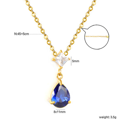 Wholesale Waterproof PVD Gold Plated Double Stone Teardrop Necklace