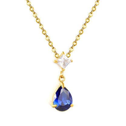 Wholesale Waterproof PVD Gold Plated Double Stone Teardrop Necklace