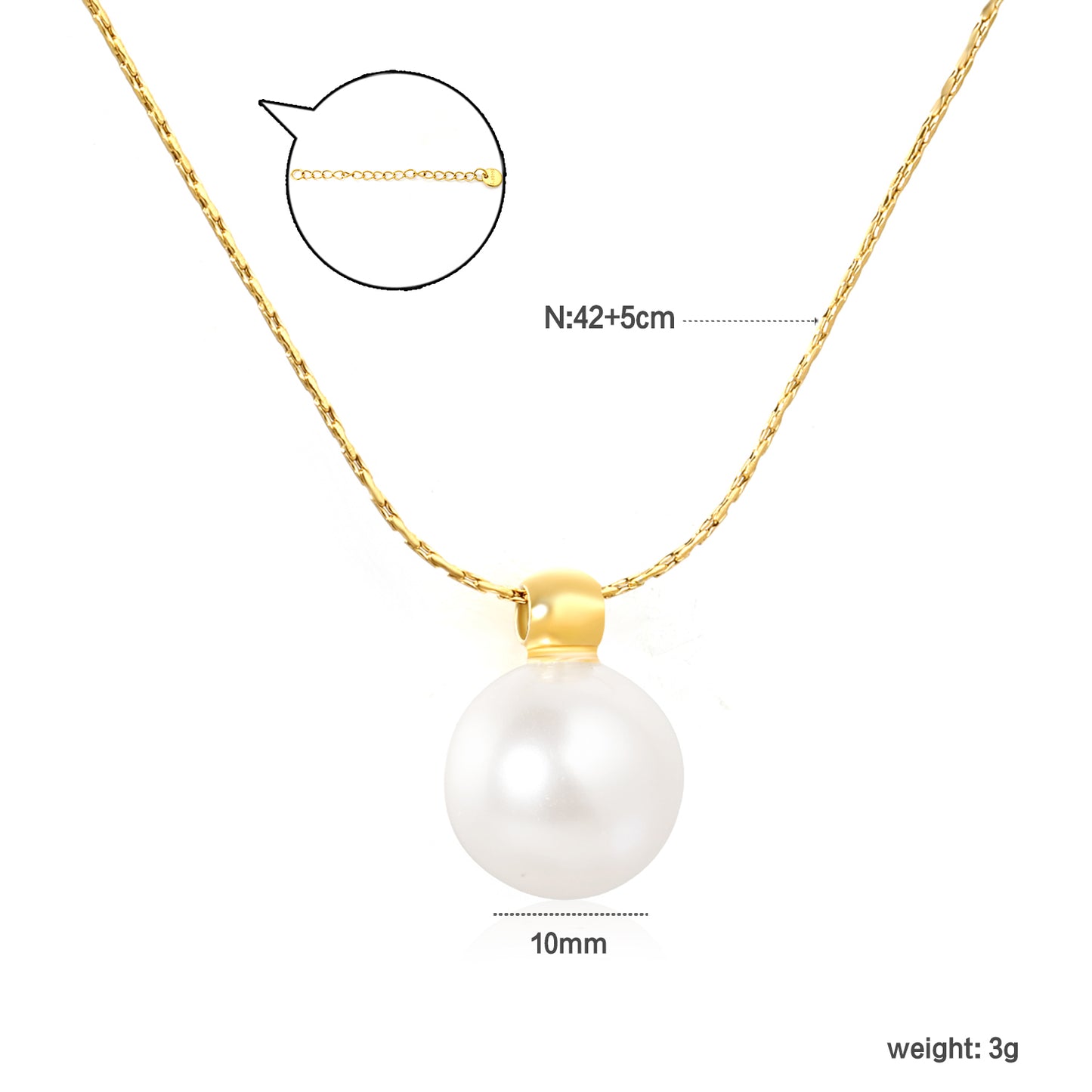 Wholesale Waterproof PVD Gold Single Large Pearl Pendant Necklace