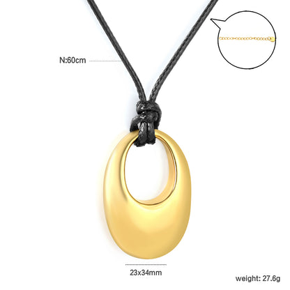 Wholesale Waterproof PVD Leather Cord Oval Ring Pendant Necklace