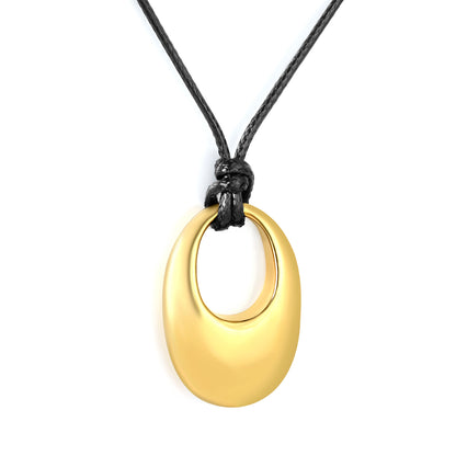 Wholesale Waterproof PVD Leather Cord Oval Ring Pendant Necklace