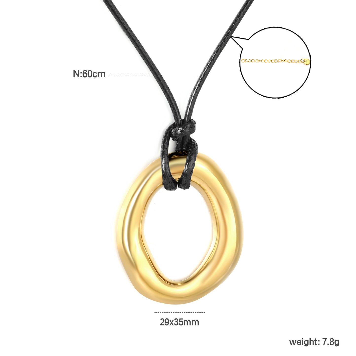 Wholesale Waterproof PVD Leather Cord Double Ring Pendant Necklace