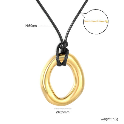 Wholesale Waterproof PVD Leather Cord Double Ring Pendant Necklace