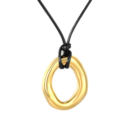 Wholesale Waterproof PVD Leather Cord Double Ring Pendant Necklace