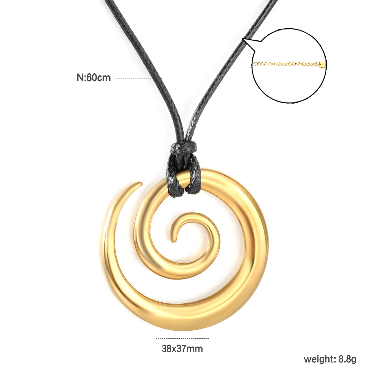 Bulk Waterproof PVD Leather Cord Spiral Ring Pendant Necklace