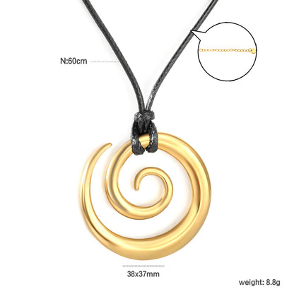 Bulk Waterproof PVD Leather Cord Spiral Ring Pendant Necklace