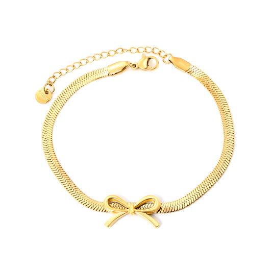 Bulk 18K Gold Plated Romantic Bow Blade Chain Bracelet