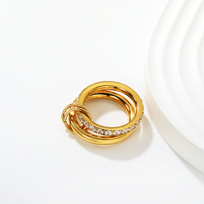 Wholesale Waterproof PVD Gold Double-Circle Pave CZ Inlaid Ring